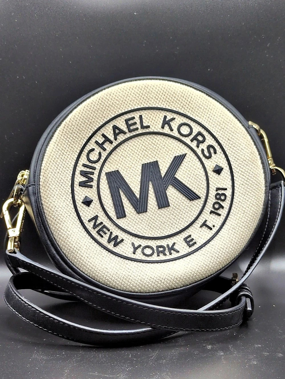 Michael Kors Round Logo Crossbody Bag Black & Cream